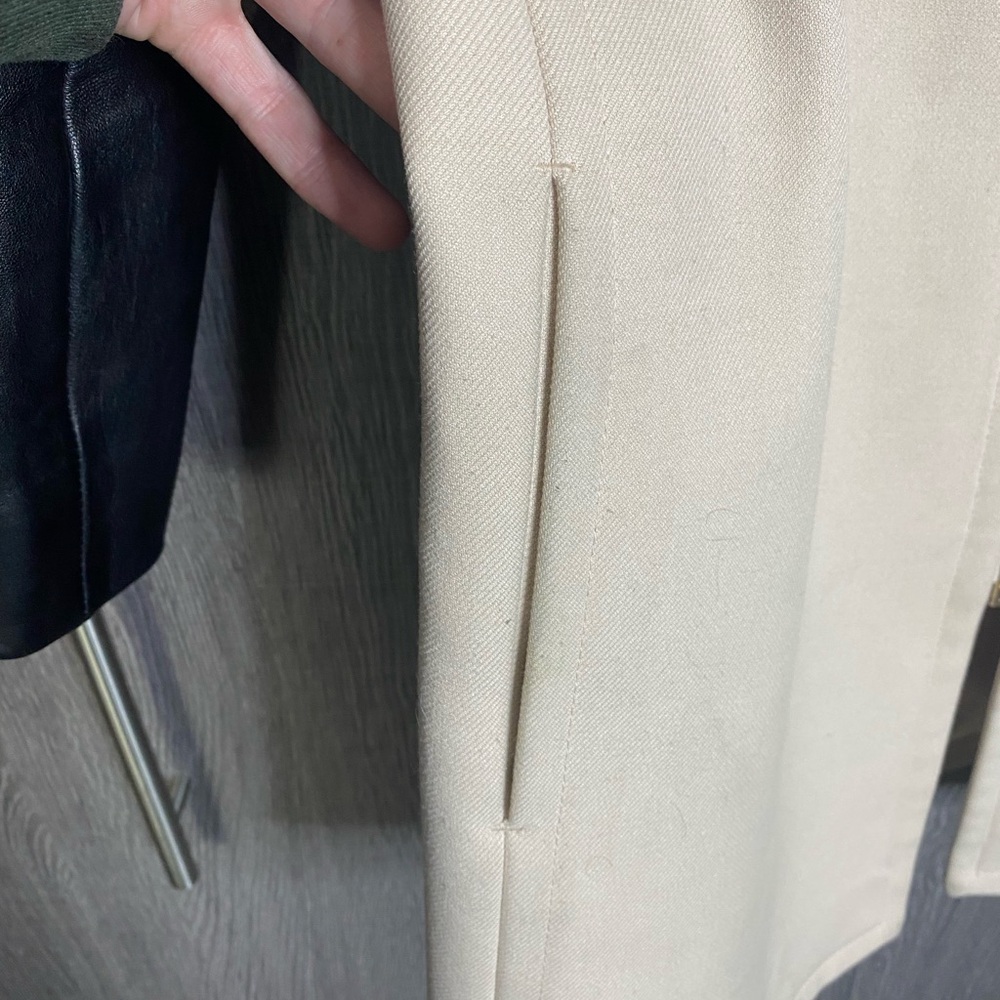 Club Monaco Cream Wool Blend Leather Cuff Pea Coat Women's Small - Picture 7 of 8